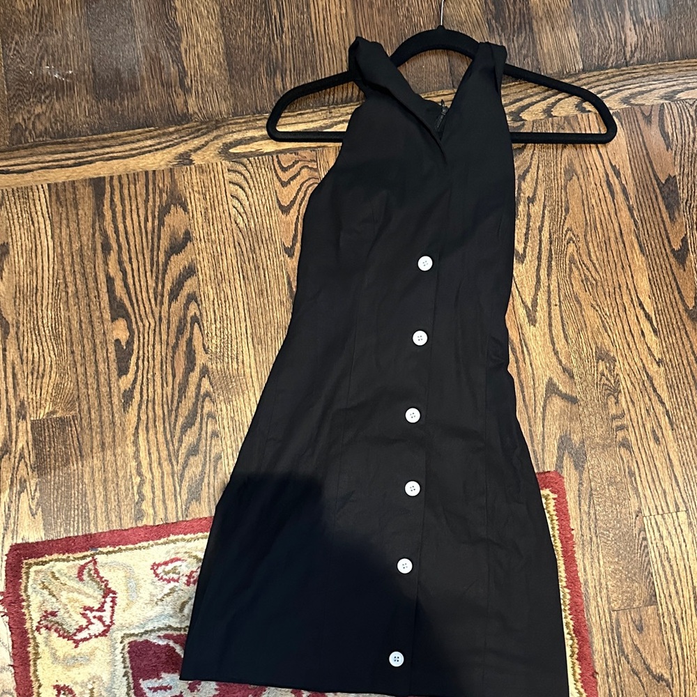 Commense Black Halter Mini Dress with Buttons